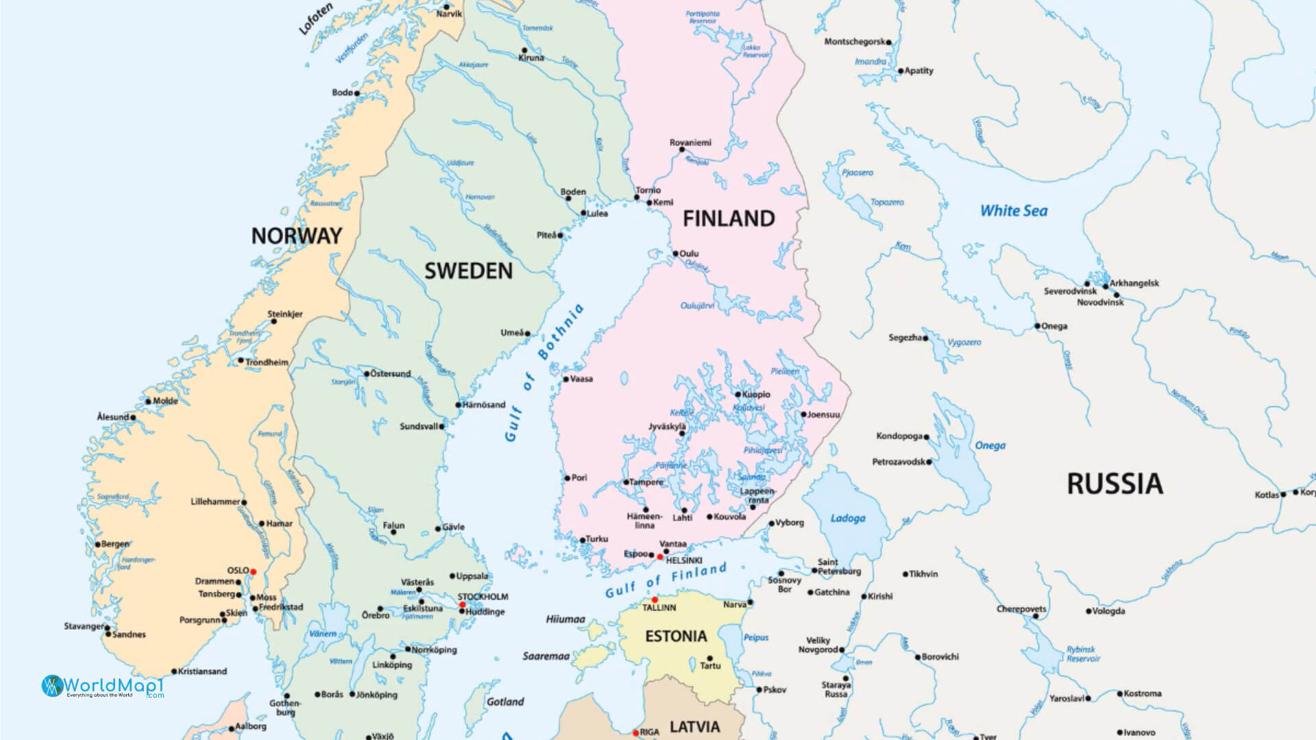 Rusya ile İskandinav ve Baltık Ülkeleri Haritası